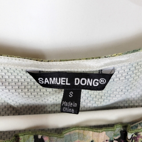 Samuel Dong Y2k Green Pink Roses Animal Print Pleated Fanned Fitted Midi Dress - Picture 6 of 10